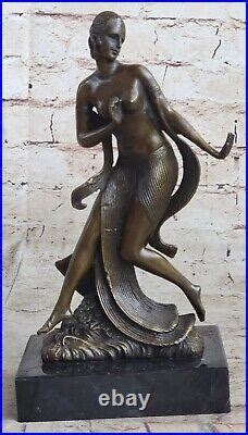 Art D Co Nouveau Fonte Chair Femelle Danseuse Bronze Sculpture Marbre