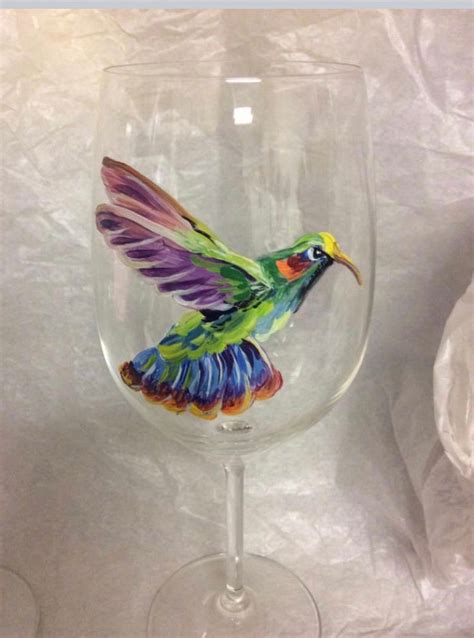 Hand Painted Glass Hummingbird Wine Glass Water Goblet Etsy