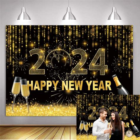 8x6FT New Year Backdrop 2024 Black Gold Theme Background For