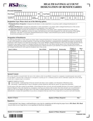 Fillable Online Hsa Bank Beneficiary Designation Turner Agency Fax