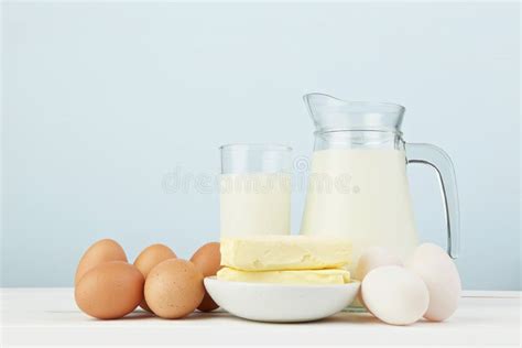 Dairy Products. Assortment Of Fresh Milk On White Table With Col Stock ...