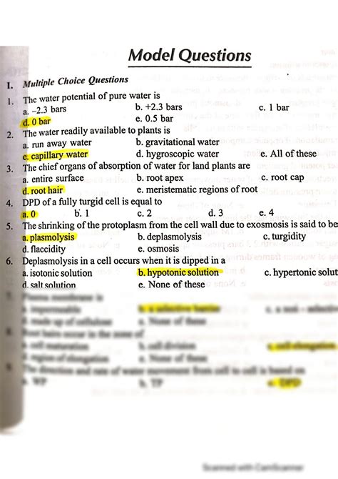 Solution Botany Model Question Studypool