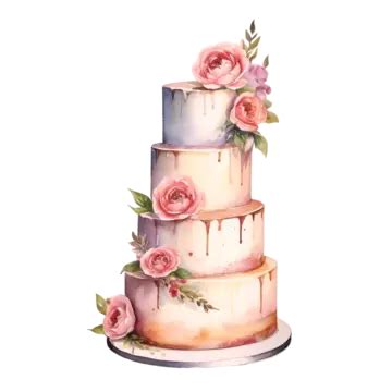 Watercolor Wedding Cake With Flowers Cake Wedding Watercolor PNG