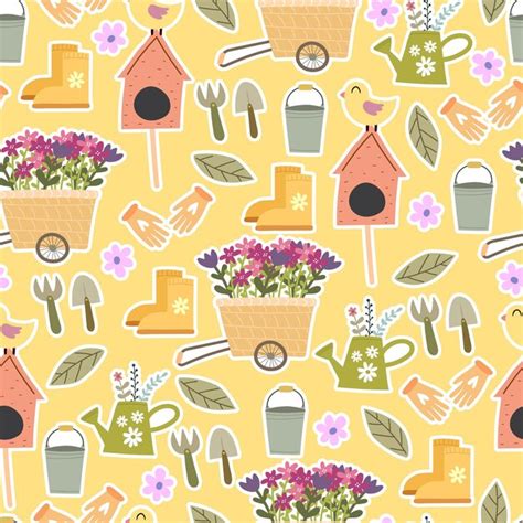 Premium Vector Spring Seamless Pattern With Cartoon Birds Watering