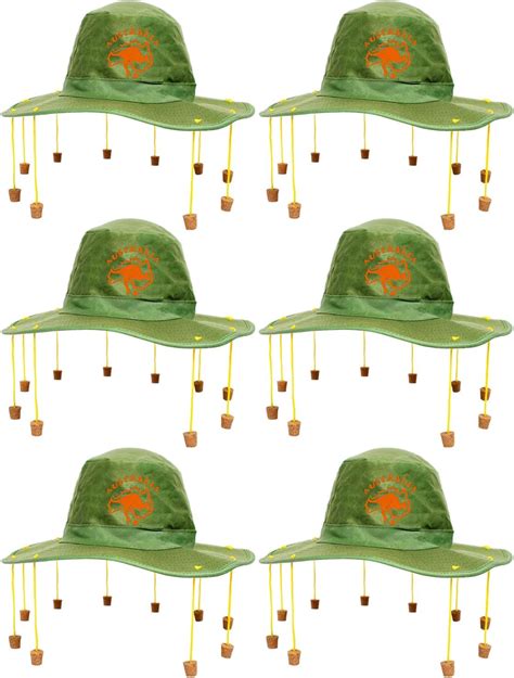 Australia Cork Hat Pack Of 6 Green Hat With Orange Kangaroo Badge