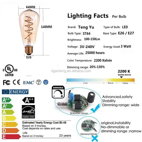 St64 3w Spiral Led Filament Light 25 Watt Edison Bulb Equivalent Globe Bulb Amber Glass E26e27