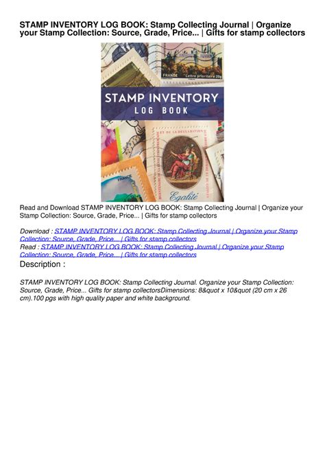 Pdf Stamp Inventory Log Book Stamp Collecting Journal Organize Your