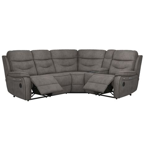 Endurance Grey Fabric Deacon 2 Corner 1 Power Sofa With Console By Scs