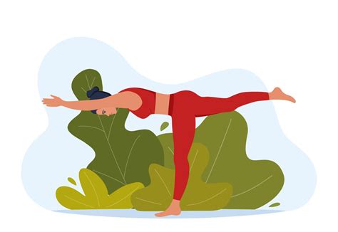 Female Character Doing Yoga Exercises On Fresh Air Outdoor Yoga Wellness Healthcare And