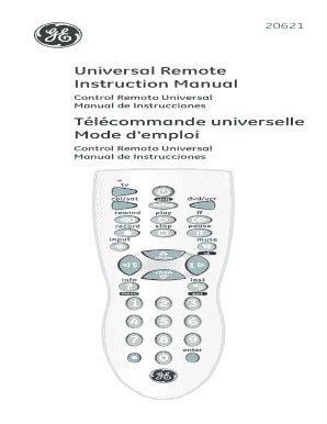 Fillable Online Universal Remote Instruction Manual T L Commande