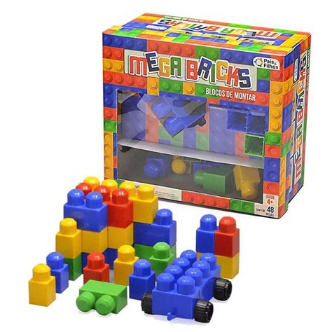 Blocos de Montar Infantil Mega Bricks 48 Peças Pais e Filhos