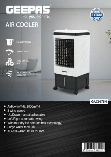 Geepas Air Cooler 3 Speed Honey Comb CoolingTechnology 3 Modes With