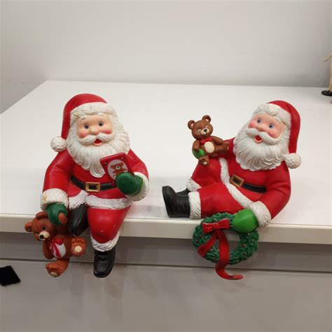 2 Vintage Plastic Santa Claus Stocking Holder Shelf Sitters Ebay