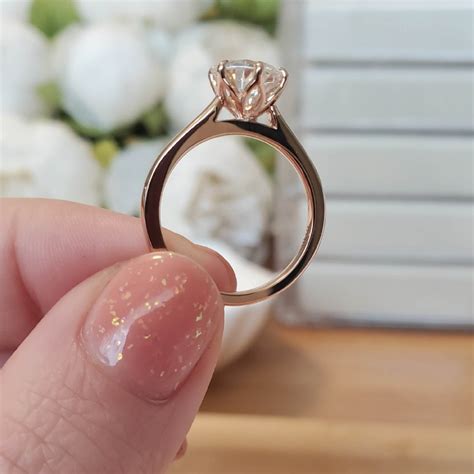 Moissanite Petal Prong Tulip Basket Solitaire Engagement Ring Etsy