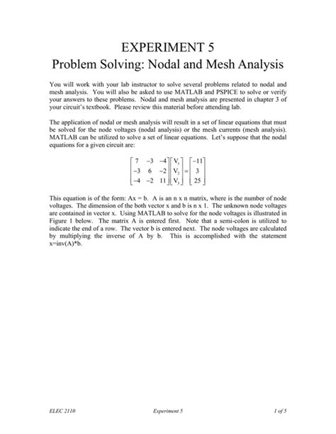 Experiment Problem Solving Nodal And Mesh Analysis