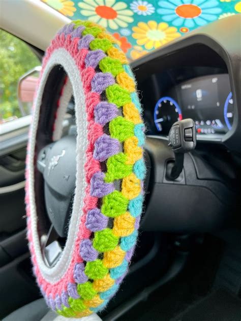 Free Granny Stripe Steering Wheel Cover Crochet Pattern Crochet Car