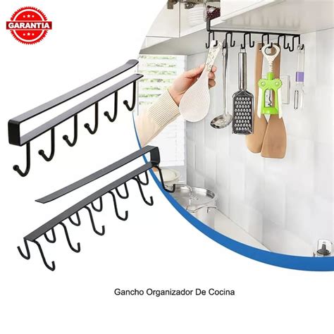 6 Ganchos Repisa de Metal Tazas Organizador Cocina Baño Closet Negro