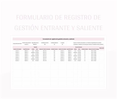 Plantilla de Formato Excel Documento De Entrada Y Salida Del Almacén y