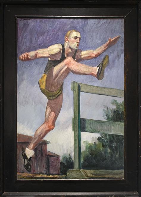 Mark Beard Jumping The Hurdles Figurative Oil Painting Of Athlete