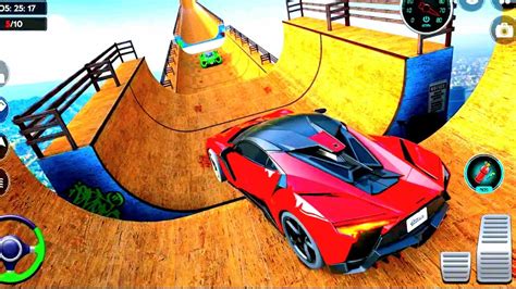 Mega Ramp Stunt Car Games Game Play Red Car Stunt Games Youtube