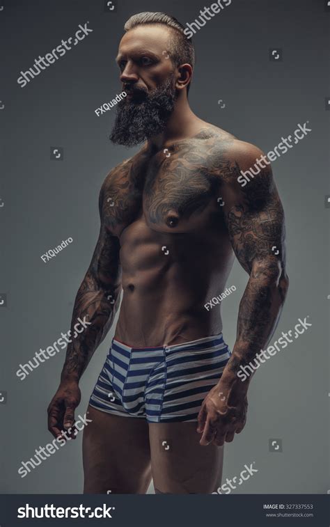 Shirtless Muscular Tattooed Man Beard Posing库存照片327337553 Shutterstock