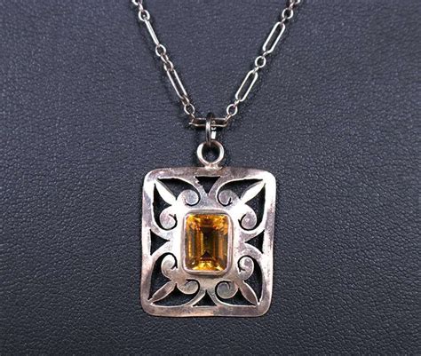 Chicago Arts And Crafts Sterling Cutout Topaz Necklace C1910 California