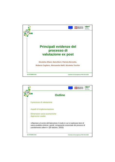 Pdf Principali Evidenze Del Processo Di Valutazione Ex Post Tutto