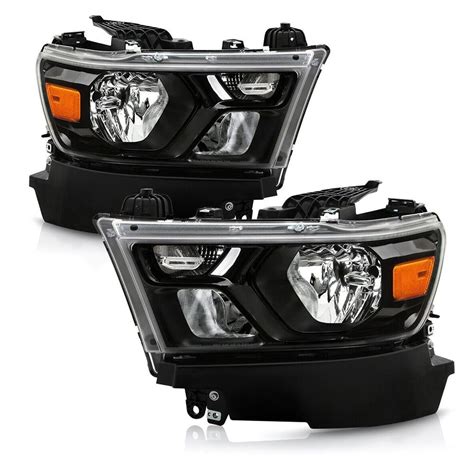 2019 2022 Dodge Ram 1500 Halogen Reflector W Black Bezel Headlights