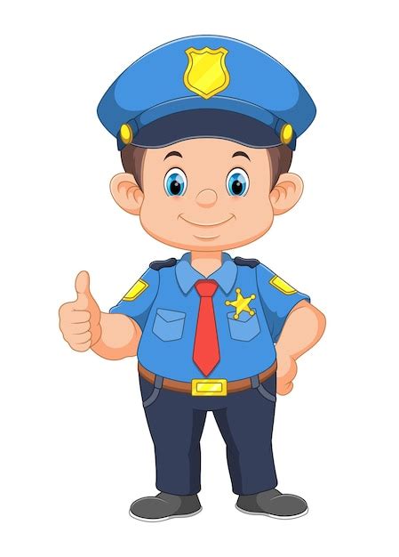 Dessin Animé Sourire Officier Policier Debout Vecteur Premium