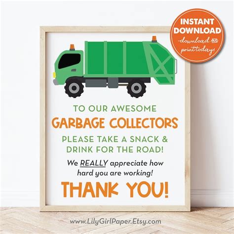 Garbage Trash Collector Thank You Snack And Drink Sign Take A Snack