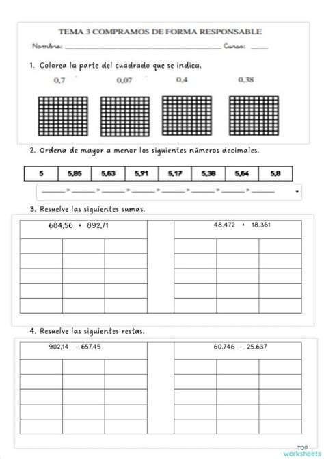 Control Unidad 3 Mate Ficha Interactiva Topworksheets