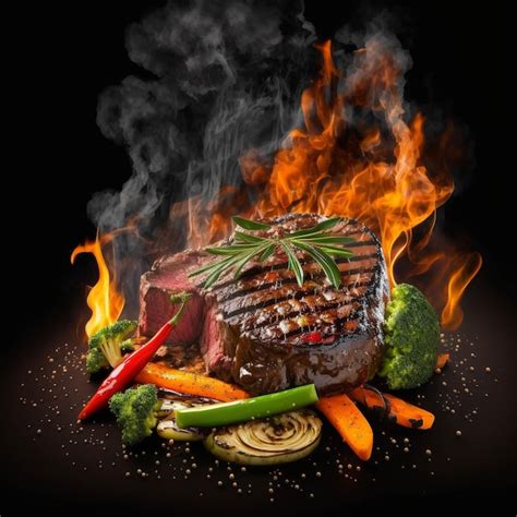 Premium Ai Image Flame Grilled Steak And Vegetables