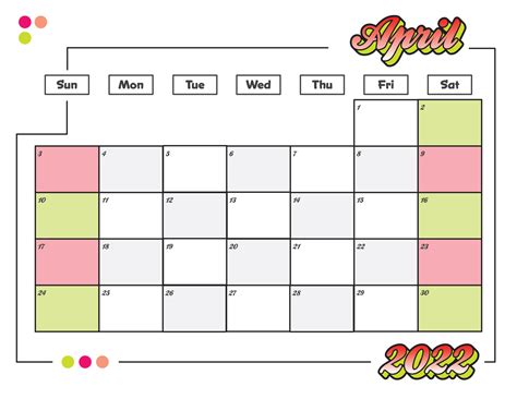 Cute Printable April 2022 Calendar