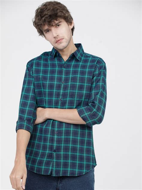 Buy Ketch Navy Green Slim Fit Checked Casual Shirt For Men Online At Rs