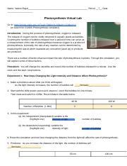 Copy Of Photosynthesis Virtual Lab Int 2021 Dorman Docx Name