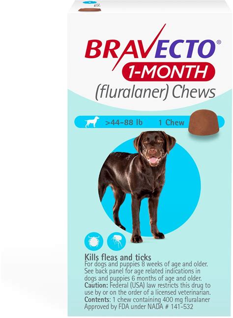 Bravecto 1 Month Chew For Dogs 44 88 Lbs Blue Box 1 Chew 1 Mo