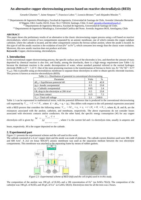 Pdf An Alternative Copper Electrowinning Process Based On Reactive Electrodialysis Red