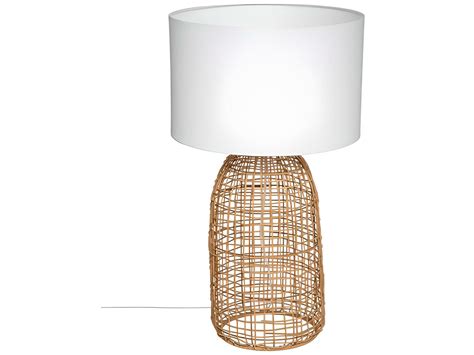 Lampe Poser En Rotin Coloris Naturel Et Polyester Blanc Diam Tre