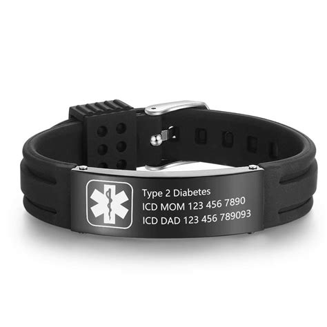 Personalized Silicone Adjustable Medical Alert Bracelets Waterproof