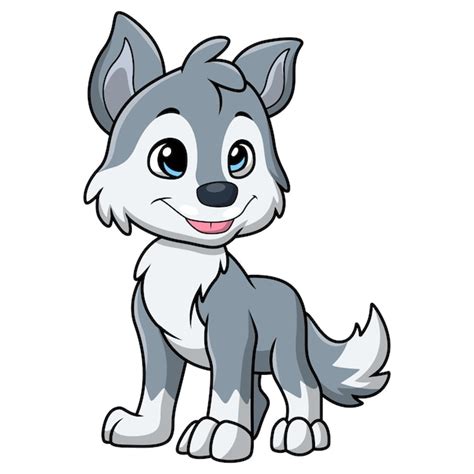 Lindo Peque O Lobo De Dibujos Animados Sobre Fondo Blanco Vector Premium