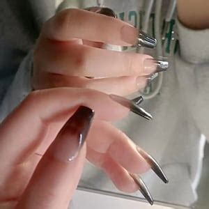 Handmade Ombre Nude Black Press On Nails Nude Nails Black Nails Ombre Nails Gel Nail Coffin Oval