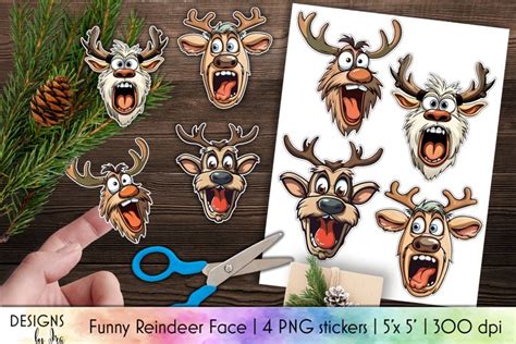 Funny Reindeer Face Stickers | Christmas Reindeer Stickers