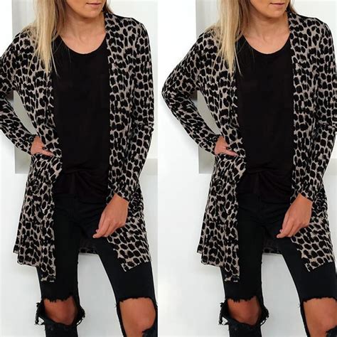 Moda Estampa De Leopardo Mulheres Longa Manga Do Casaco Cardigan