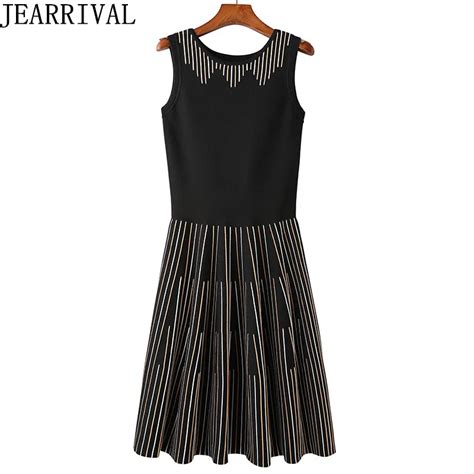 2018 New Fashion Women Summer Dress Elegant Contrast Striped Sleeveless