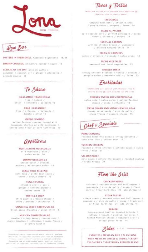 Menu For Lona Cocina Taquileria Tinta 321 N Fort Lauderdale Beach