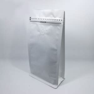 1kg White Paper Flat Bottom Coffee Bag With Valve Pull Tab Zipper