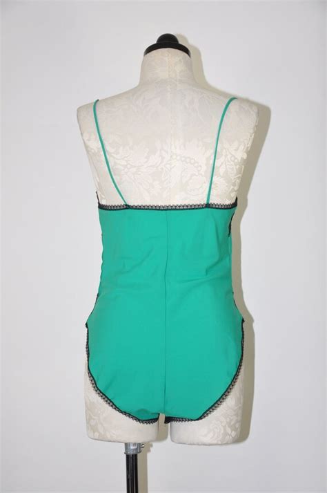 80s Emerald Green Teddy Lingerie One Piece Sheer La Gem