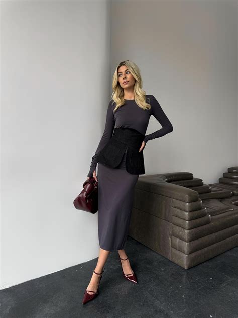 Fitted Silhouette Dress, Long Sleeves Dress, Elegant Midi Dress