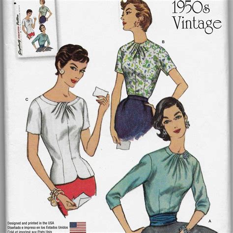 Miss 6 14 Retro 1950s Vintage Blouses Simplicity 1278 Sewing Pattern