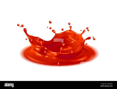 Tomato Ketchup Corona Crown Splash Vector Realistic 3d Red Liquid